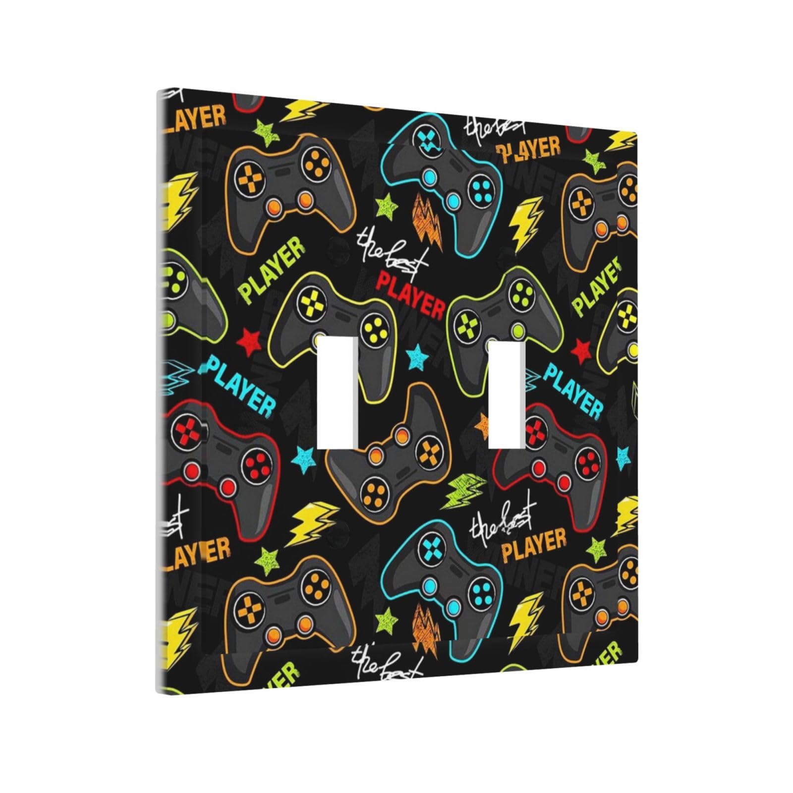 Kid Boys Gamer Gaming Game 2 Gang Double Toggle Light Switch Cover Electric Wall Plate Electrical Faceplate for Bathroom Home Living Room Jumbo Size Decor
