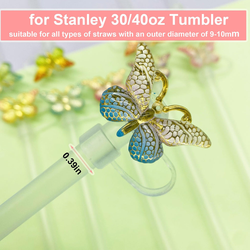 Butterfly Straw Toppers, 12 Pcs Butterfly Straw Cover size 8-10 mm For Stanley Cup 30oz/ 40oz Tumbles, Butterfly Straw Covers Cap Cute Straw Caps for Stanley Cup Keeping Dust