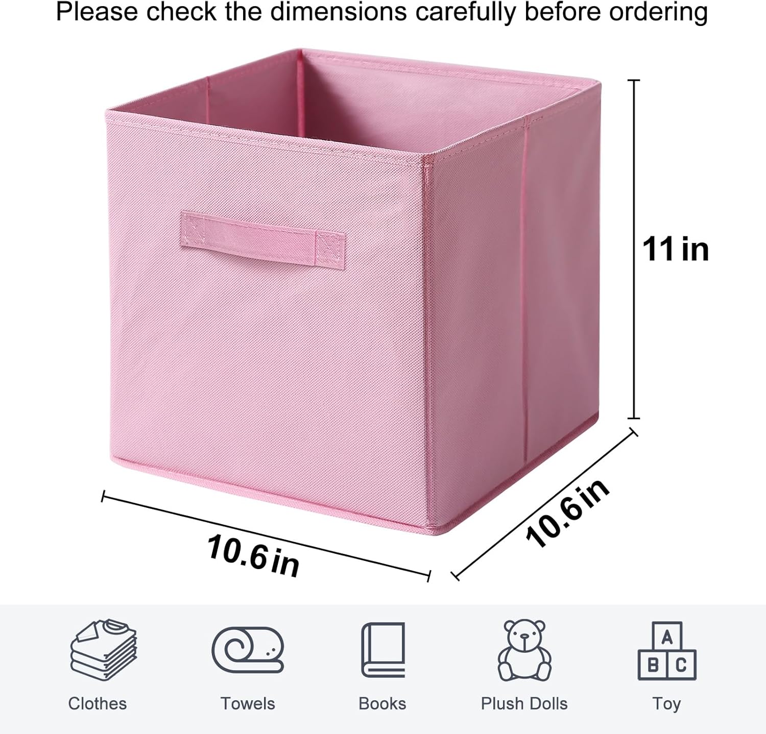Skiennix Fabric Storage Bins - 6 Pack Collapsible Cube Organizer for Closet & Living Space | Foldable Boxes with Handles (Pink, 11 Inch)