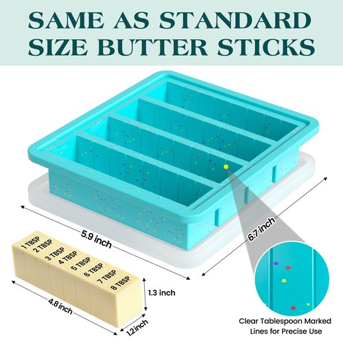 KASHME 1 Pc Butter Mold With Stainless Steel Frame, Butter Mold For Homemade Butter, Nonstick Silicone Butter Stick Molds With Lid, Fits 4 Oz Standard Butter Stick Size(Aque)