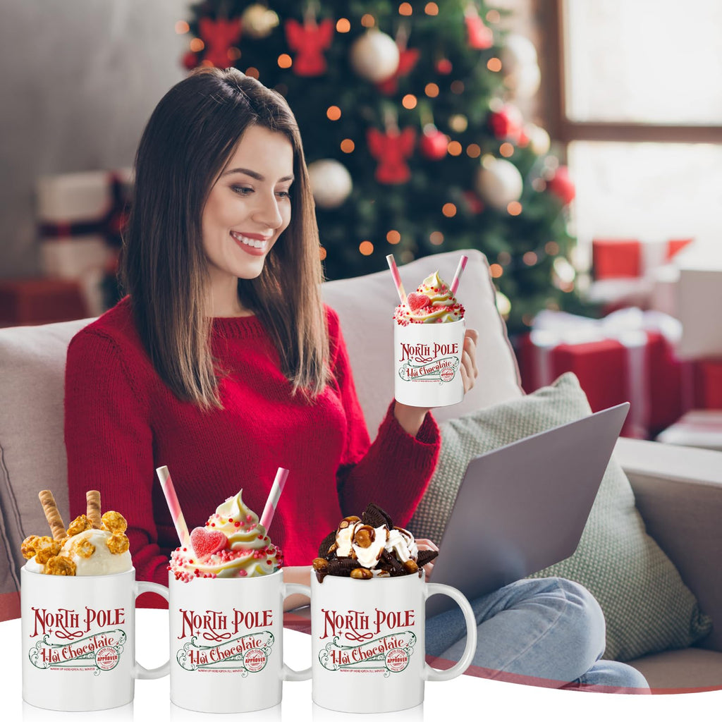 Yaomiao 16 Pcs North Pole Mug Hot Chocolate Mug Christmas Coffee Cup Christmas Gifts Santa Xmas Ceramic Cups with Handle for Women Men Team Employee Teacher Nurse
