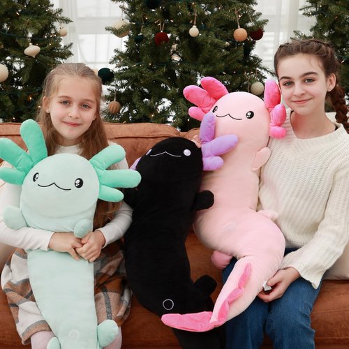 Tezituor Pink Axolotl Stuffed Animal for Valentine's Day, 48 inch Glow-in-Dark Plush Toy Body Pillow for Kids Adults Girls 6-12, 4ft Large Stuffed Salamander Axolotl Lovers Gifts Christmas Easter