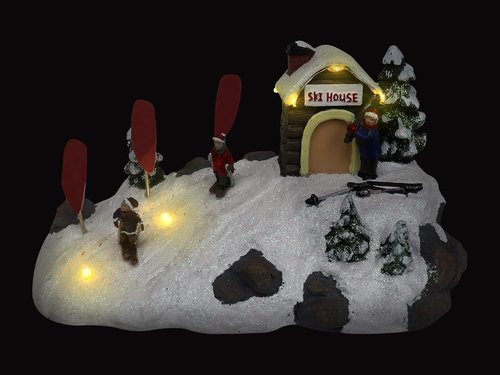 Christmas Village Tabletop Ski Down The Mountain - Pre-Lit Winter Snow Scene - Perfect Holiday Home Décor