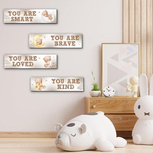 Bear Nursery Wall Decor,Wooden Bear Wall Art for Baby Boy,4PCS Cute Boy Room Decor for Nursery Themes Bathroom Living Room Classroom Home Decoration,Perfect Gifts for Birthday Baby Shower