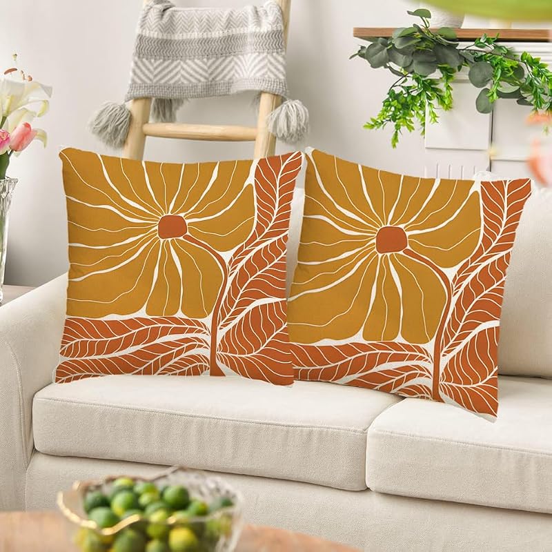 Boho Abstract Flower Throw Pillow Covers Set of 2 (16x16 Inch)