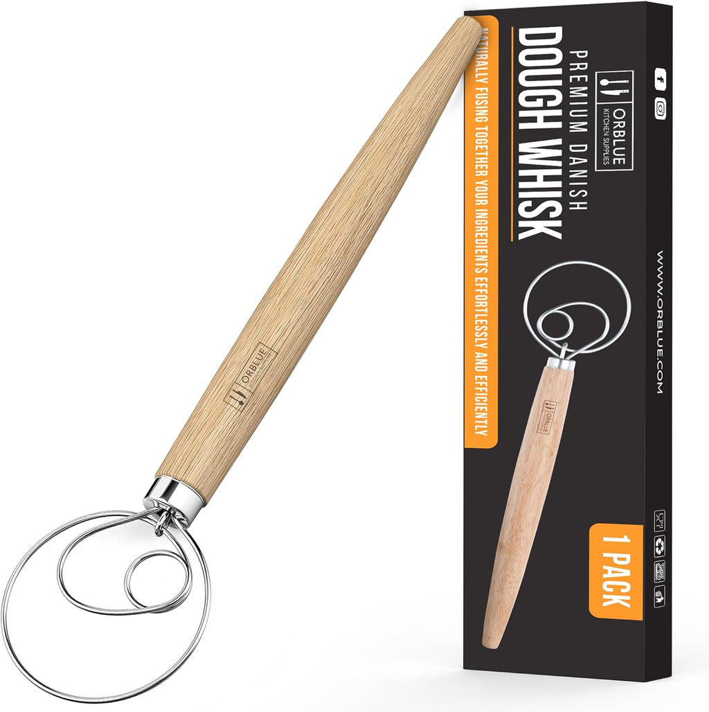 ORBLUE Premium Danish Dough Whisk - Stainless Steel Ring for Perfect Bread, Pastry & Pizza Dough - 13-Inch