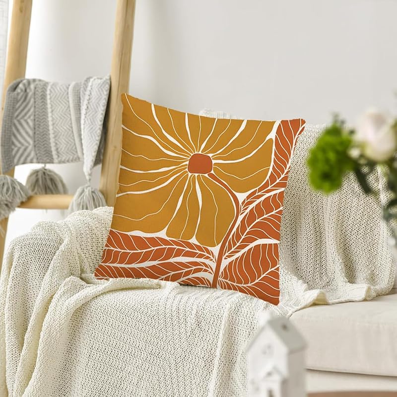 Boho Abstract Flower Throw Pillow Covers Set of 2 (16x16 Inch)