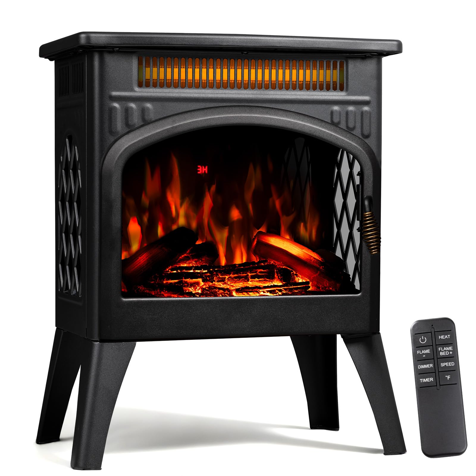 ZAFRO 21" Freestanding Electric Fireplace with Remote, Fireplace Space Heater with Adjustable Flame Color and Brightness, Thermostat/Sleep Mode/Overheat Protection for Bedroom, Living Room(Black)