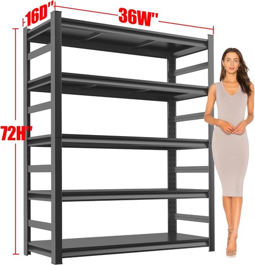 **Regine Switzerland Heavy-Duty Metal Garage Shelving Unit - 5-Tier Adjustable Storage, 3000 lbs Capacity, Black, 72"**