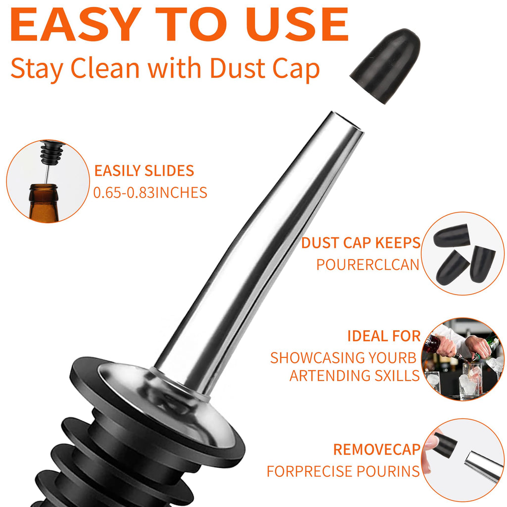 72 PACK Femilkt Liquor Pour Spout With Dust Caps,Stainless Steel Pourers Spouts for Liquor Bottles,Bottle Pourers for Alcohol, Olive Oil - Speed Pourers, Bar Bartender Accessories