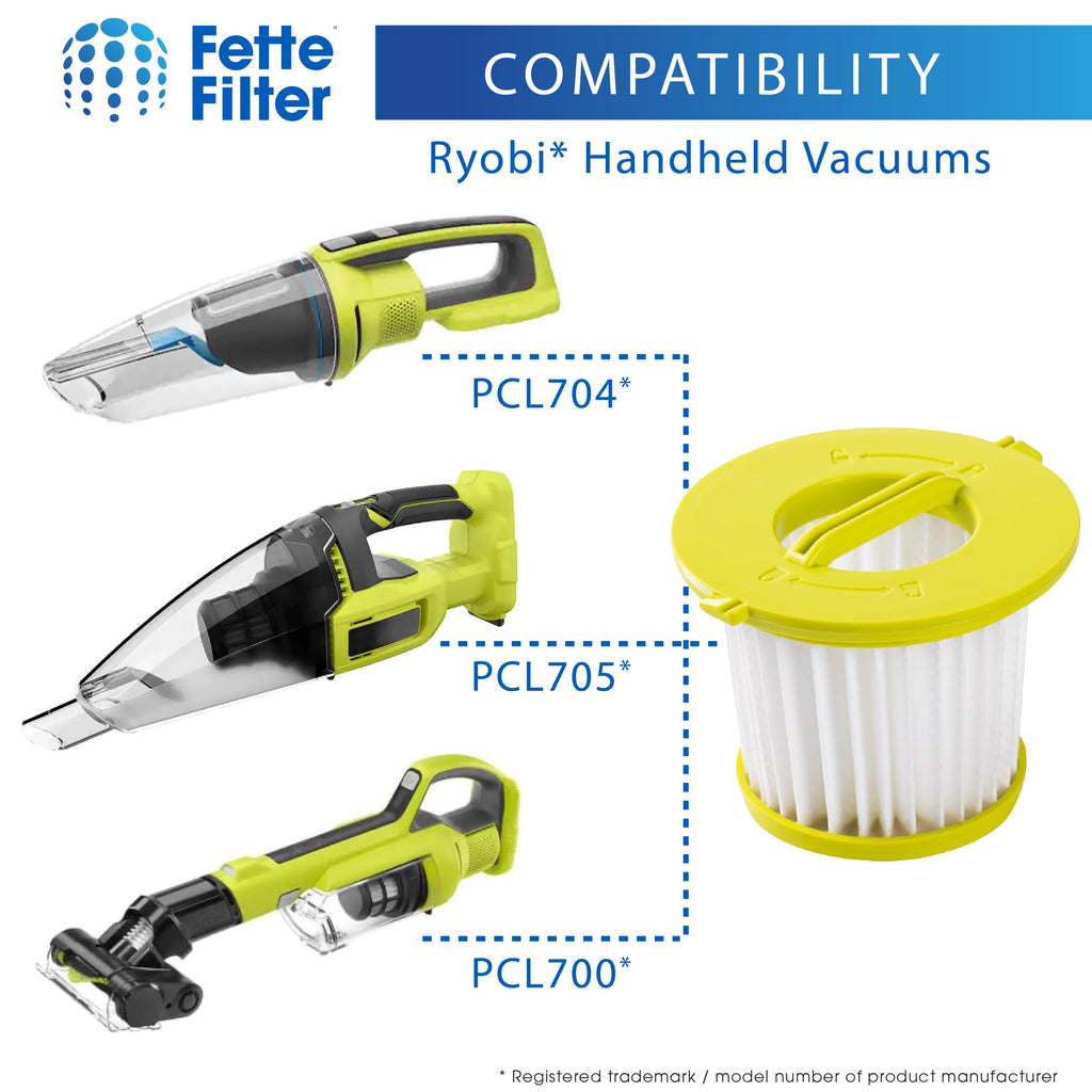 Fette Filter - Vacuum Filter Replacement Compatible with Ryobi ONE+ 18V Models PCL700 PCL704 PCL705 Part # A32F05N A32HF00 Compatible with Hoover BH57400V - Pack of 6