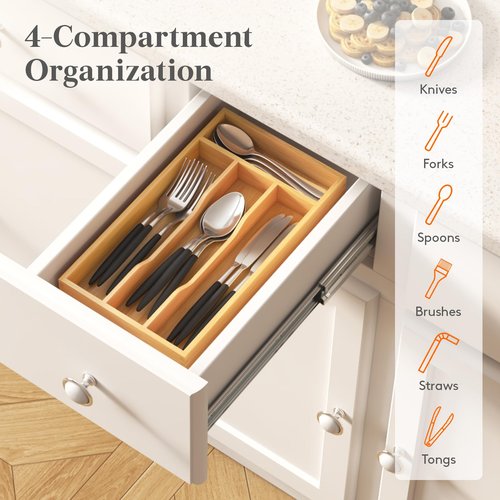 Lifewit Silverware Drawer Organizer, Utensil Tray for Kitchen, Flatware and Cutlery Holder, Storage for Spoons Forks Knives, 6.7 x 12", Natural