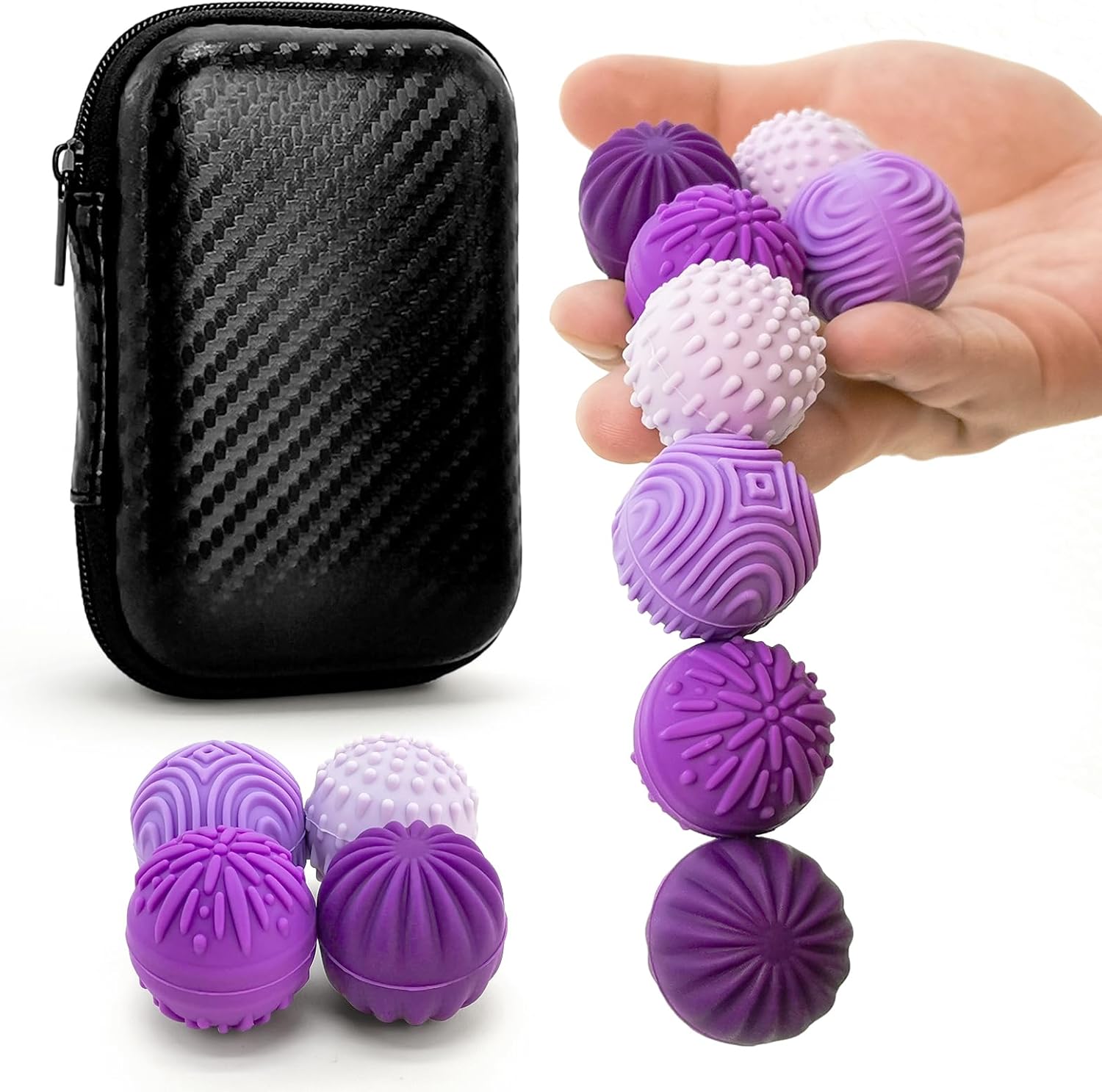 Skiennix Fidget Toys - Magnetic Stress Balls for Adults & Teens | 8 Silicone Stress Relief Toys with 4 Textures & Organizer Box (Lavender)
