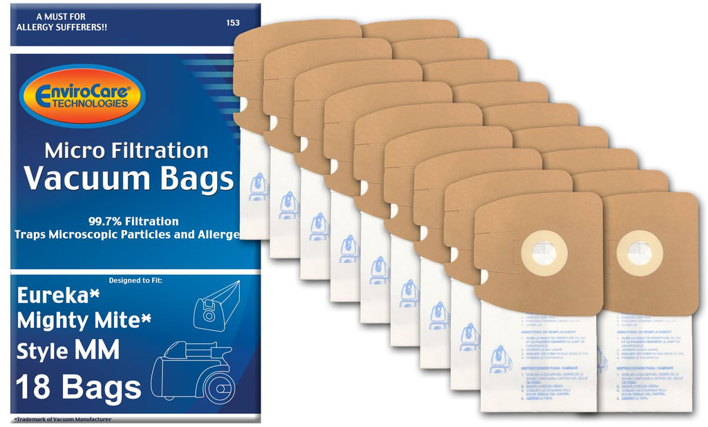 Envirocare Premium Replacement Multi-layer Micro Filtration Vacuum Bags Made to fit Eureka Style MM Eureka Mighty Mite 3670 and 3680 Series Canisters 18 pack