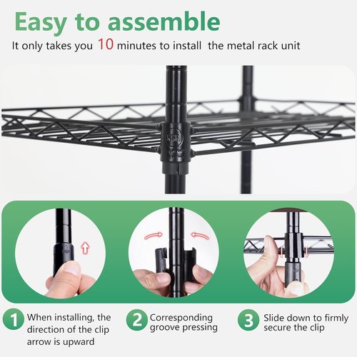 FDW Wire Shelving Unit - 5-Tier Adjustable Metal Storage Rack for Kitchen & Garage | 17"L x 12"W x 48"H, Black