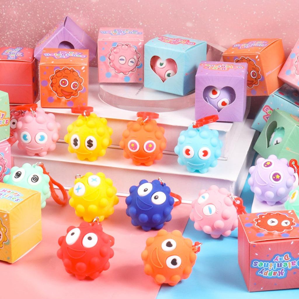 Valentines Day Gifts for Kids, 24 PACK Prefilled Valentines Box with 3D Pop Fidget Ball, Valentines Party Favors, Valentines for Class Boys Girls, Kids Valentines Day Gifts for School Classroom