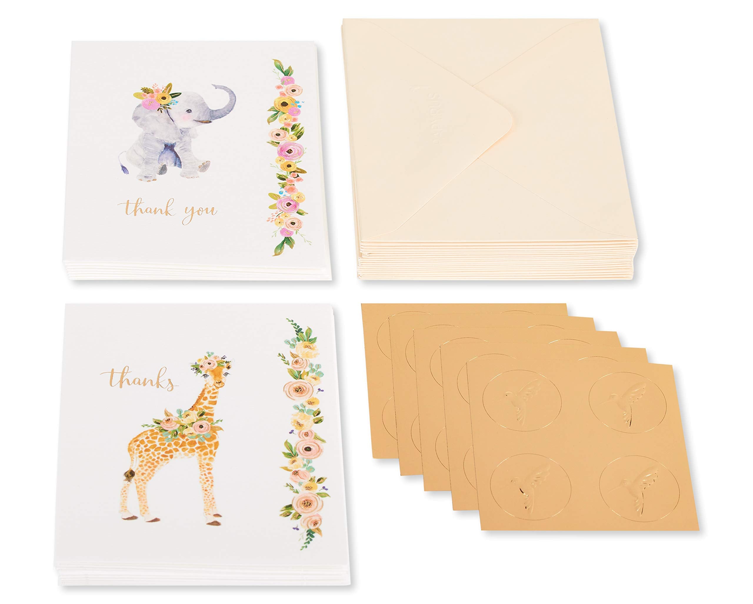 Papyrus Baby Thank You Cards with Envelopes, Elephant & Giraffe (20-Count)