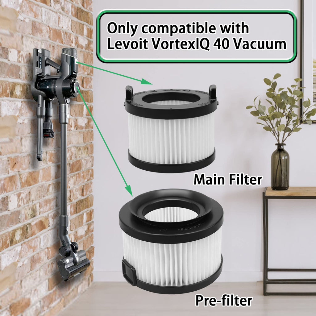 VortexIQ 40 Replacement HEPA Filter Compatible with LEVOIT Vacuum Cleaner,6-Pack Set, 2 Main Filter 4 Pre Filters Part#VortexIQ 40-RF (6 Pack)