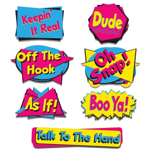 Beistle 90's Phrase Cutouts 14 Piece Wall Party Decorations, 8.5" - 19.5", Blue/Yeow/Cerise/Black