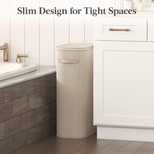 Lifewit Slim Laundry Basket - Tall 65L Hamper with Lid & Removable Bag | Beige, Ideal for Home Use