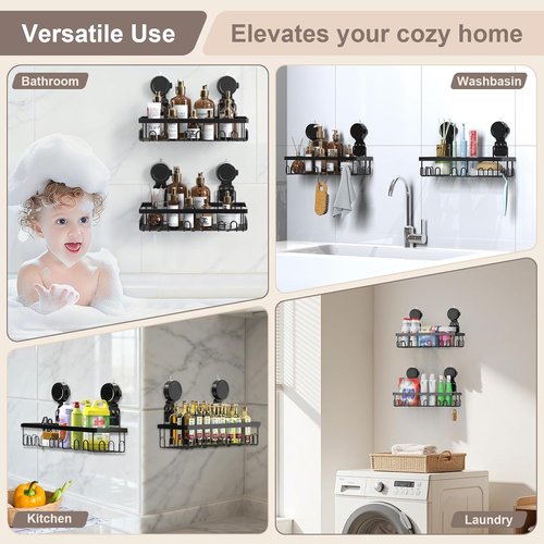 JOTPE Shower Caddy - No Drill Suction Cup Organizer | Waterproof & Removable, Holds 40 lbs, Black