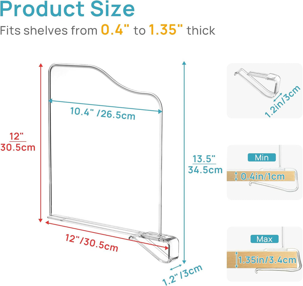 Vtopmart 12-Inch Height Shelf Dividers - Clear Plastic Closet Organizers for Sweaters, Jeans & Bags