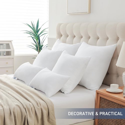 Leeden 18x18 Pillow Inserts Pack of 2, 18 Inch Throw Pillow Inserts, Soft Fluffy Decorative Square Throw Pillows for Couch, Sofa, Bed, and Home Decor White Pillows