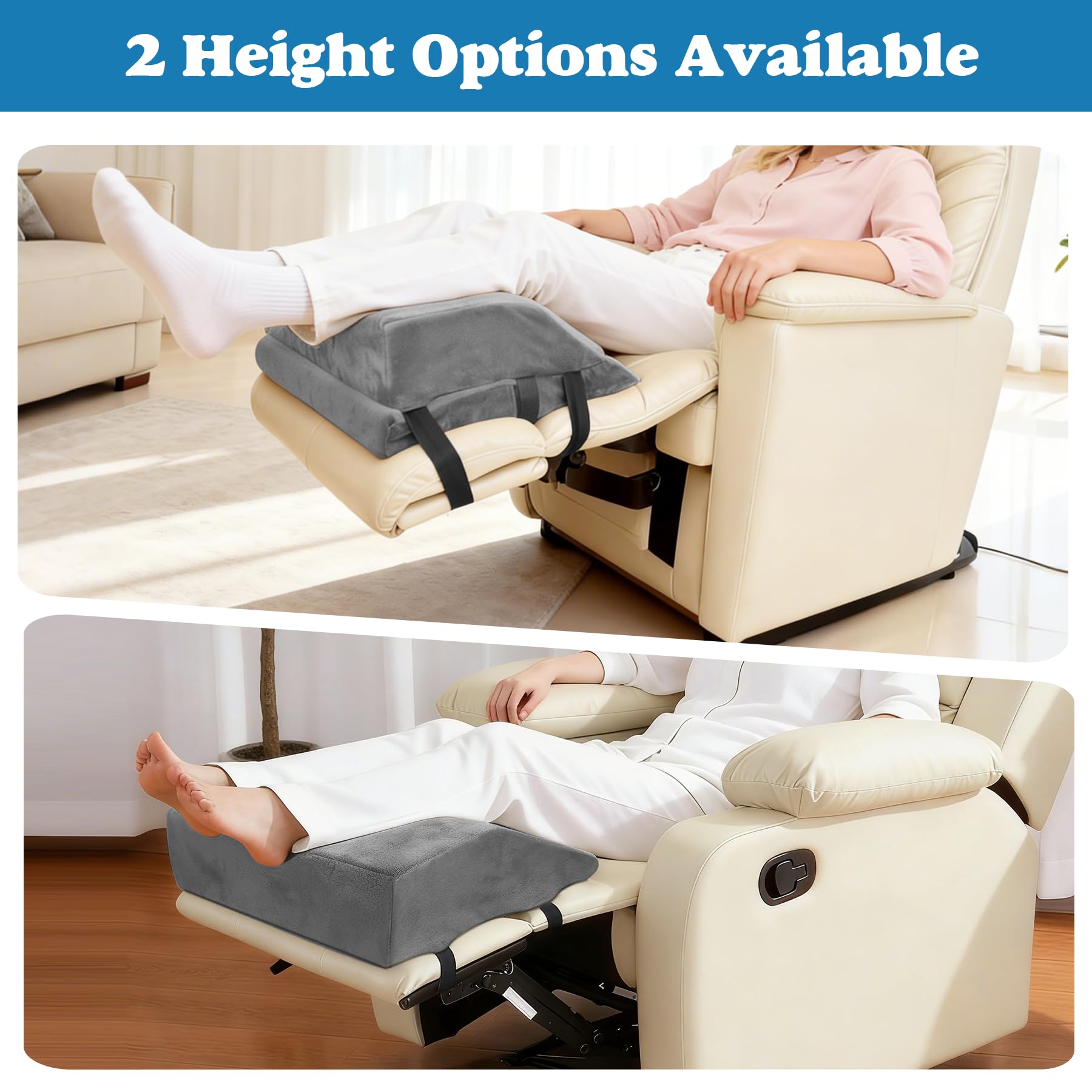 Wedge Adjustable Recliner Leg Rest Cushion 6inch Thick Recliner Foot Rest Cushion with High Elastic Foam and Straps Multipurpose Leg Elevating Pillow for Chair Sofa Bed Couch