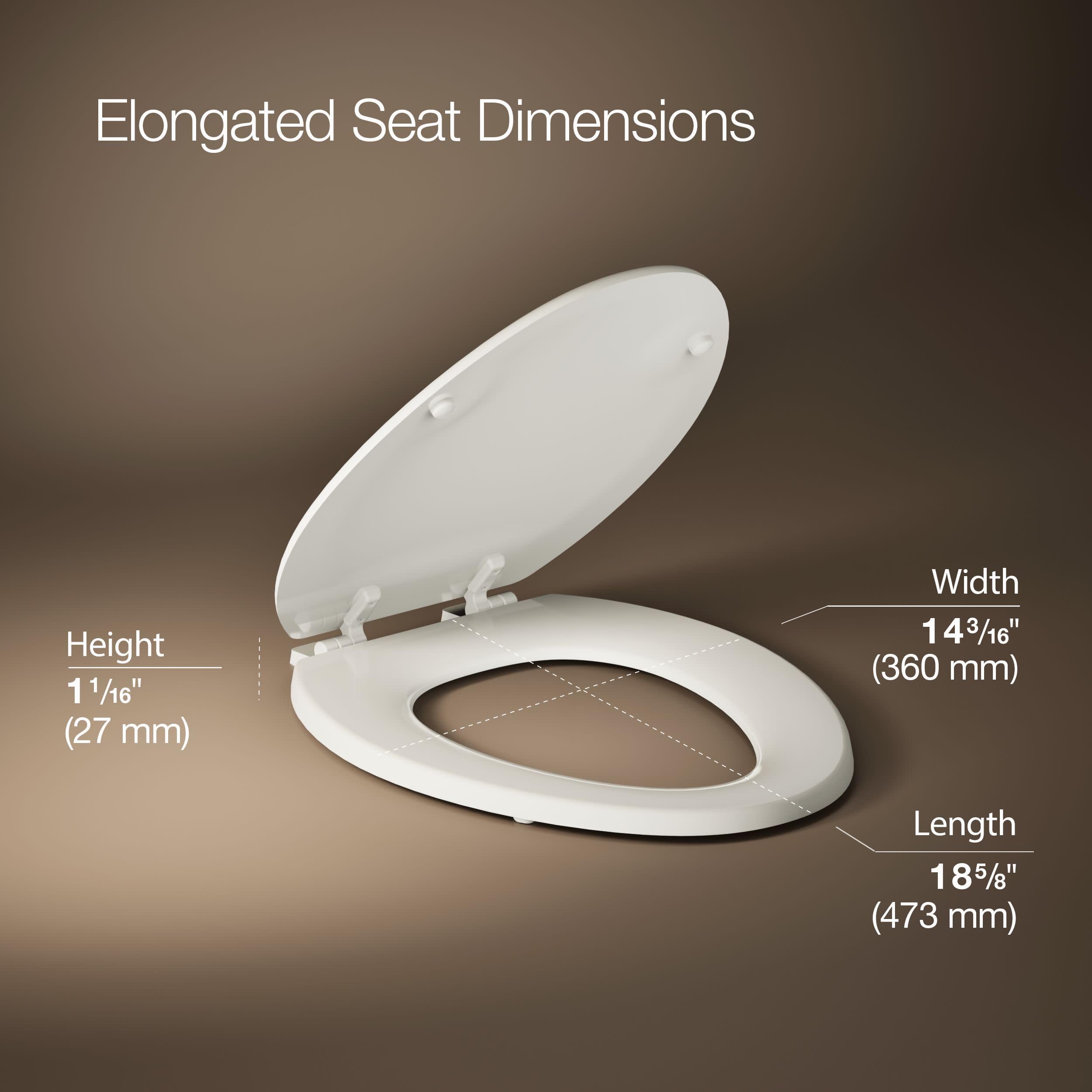KOHLER 4694-96 Ridgewood Elongated Toilet Seat, Compression-Molded Wood, Color-Matched Plastic Hinges, Biscuit