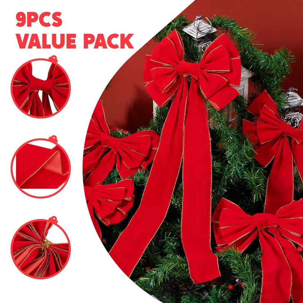 JOYIN 3PCS Big Red Velvet Christmas Bows, 30.7" Long by 10.6" Wide Giant Velvet Decor for Christmas Tree, Large Wreath Bows, Indoor Outdoor Holiday Xmas Decorations