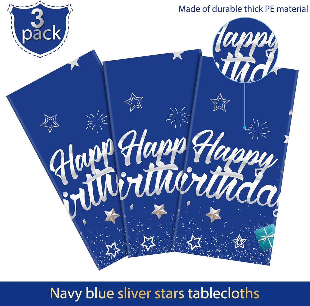 Tegeme Navy Blue Tablecloths - Starry Confetti Design for Kids' Birthday Parties | 3-Pack