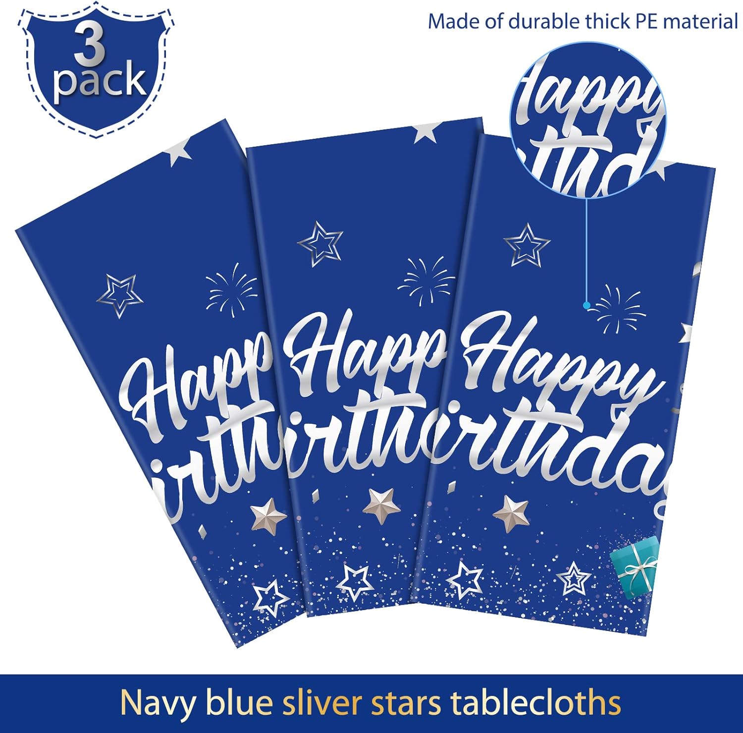 Tegeme Navy Blue Tablecloths - Starry Confetti Design for Kids' Birthday Parties | 3-Pack