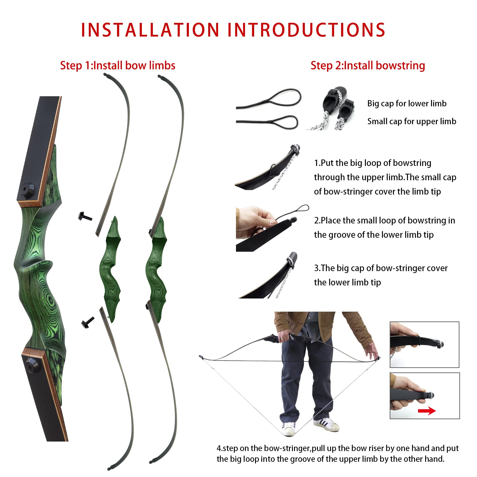 60 Inch Black Hunter Recurve Bow 20-60lbs Right Hand Archery Bow Wooden Riser Practice Bow with Bow Stringer for Adults Beginner Hunting Shooting (25LBS)