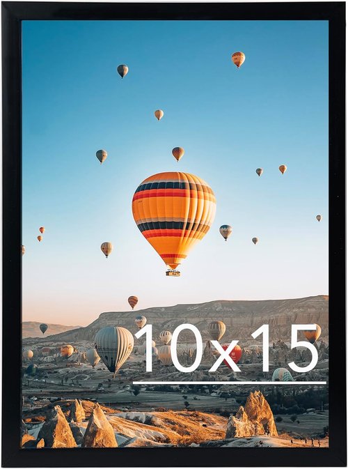 JCJMY 10x15 Black Picture Frame - Versatile Wall Mounting for Horizontal or Vertical Display, Shatter-Resistant Plexiglass