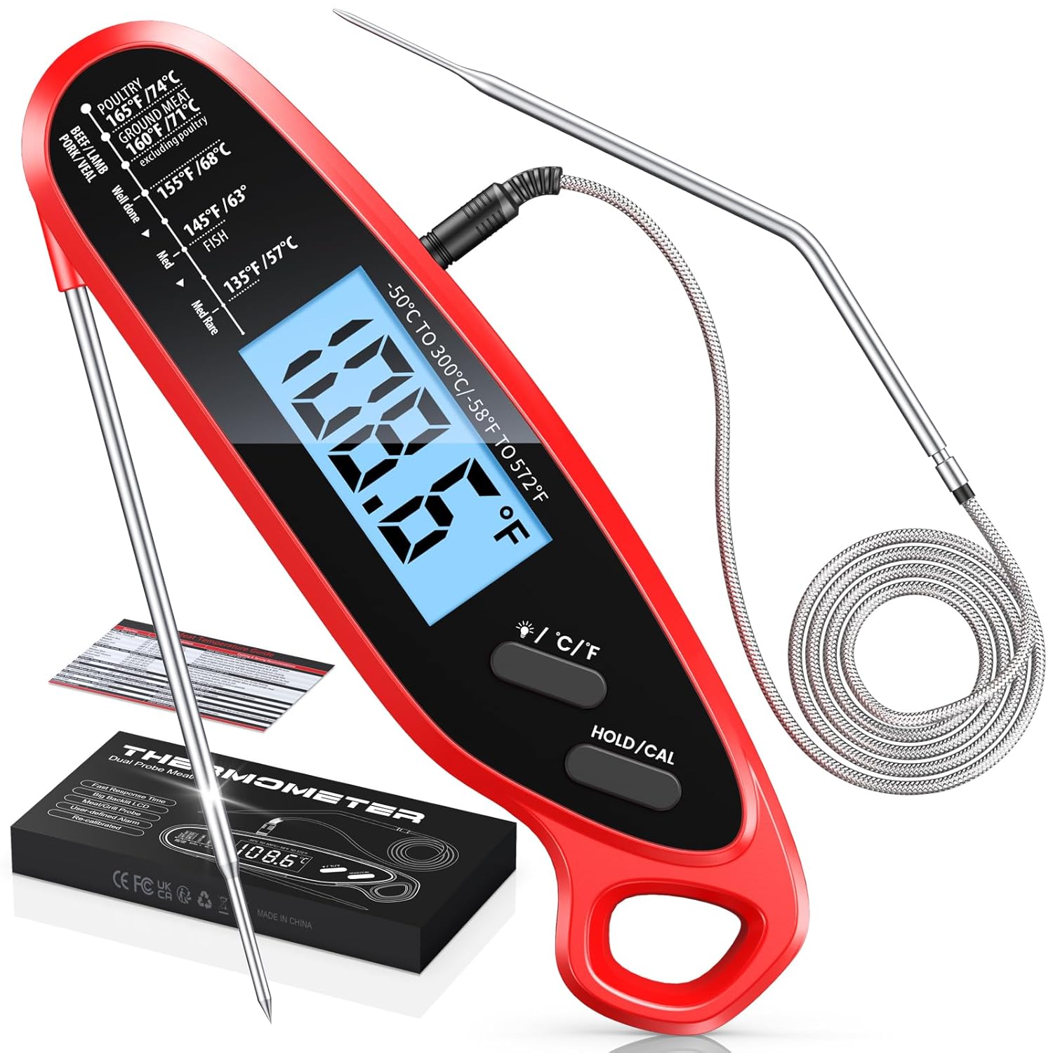Skiennix Instant Read Meat Thermometer - Dual Probe Digital Cooking Thermometer with Backlit Display | Perfect for Grilling, BBQ, and Frying