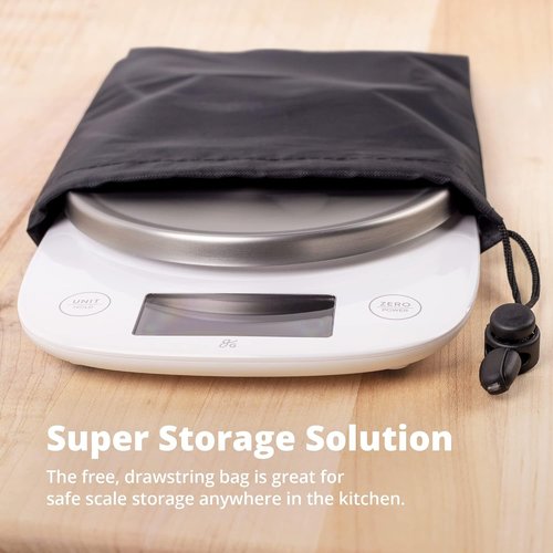 Greater Goods Digital Kitchen Scale - LCD Display, Weighs Grams & Ounces, Up to 11 Pounds, White