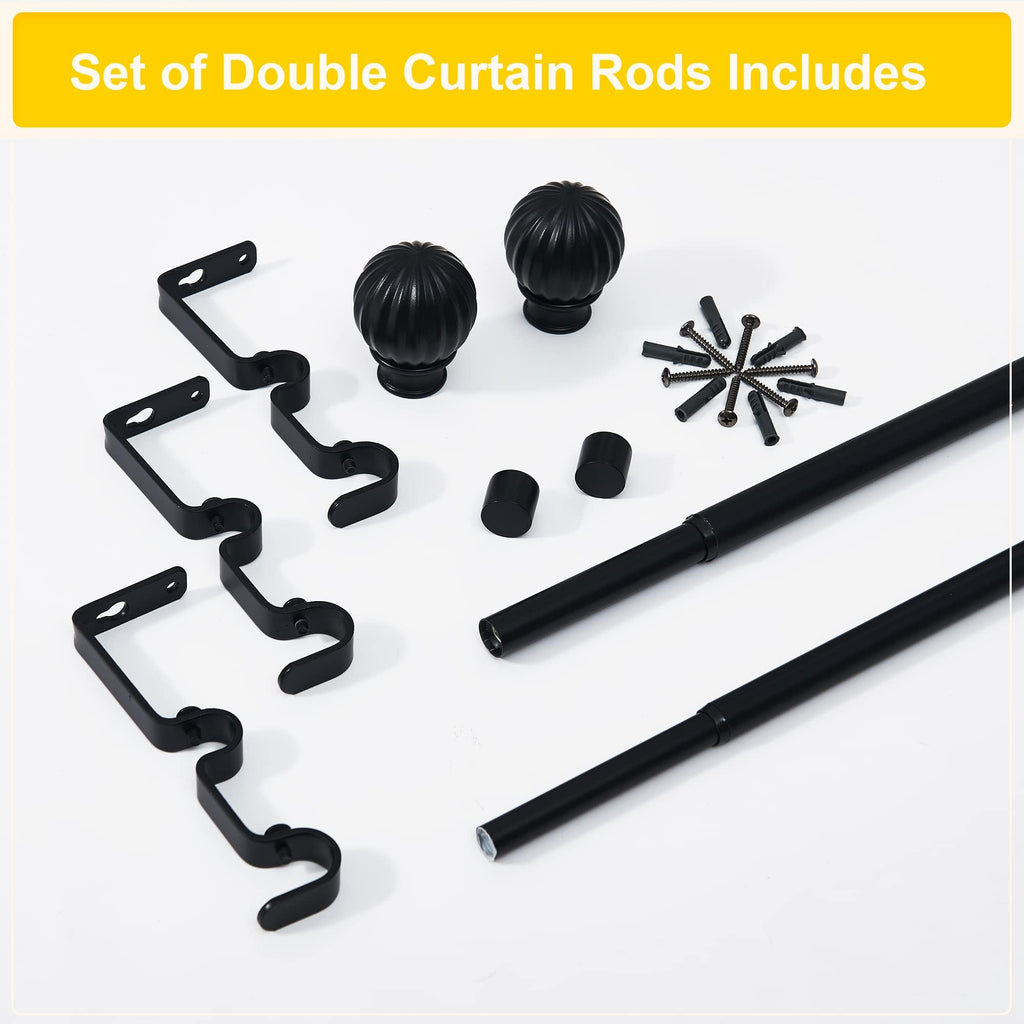NICETOWN Adjustable Curtain Rods 2-Pack 48-86 Inch, Matte Black Copper Rods with Decorative Finials for Windows, Heavy Duty Window Drapery Poles for Indoor Outdoor Patio Bedroom