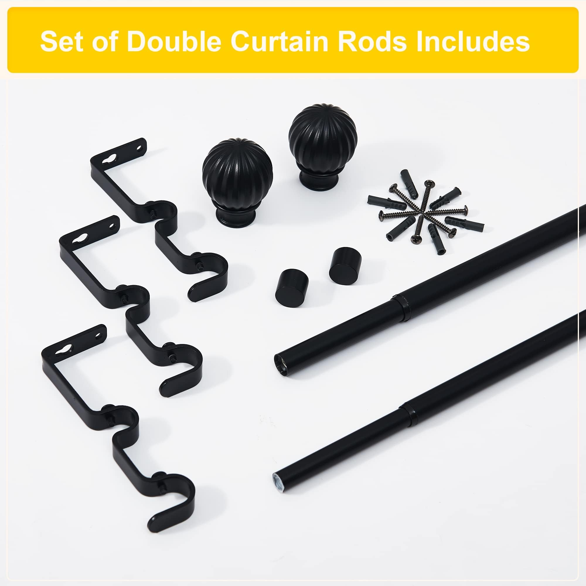 NICETOWN Adjustable Curtain Rods 2-Pack 48-86 Inch, Matte Black Copper Rods with Decorative Finials for Windows, Heavy Duty Window Drapery Poles for Indoor Outdoor Patio Bedroom