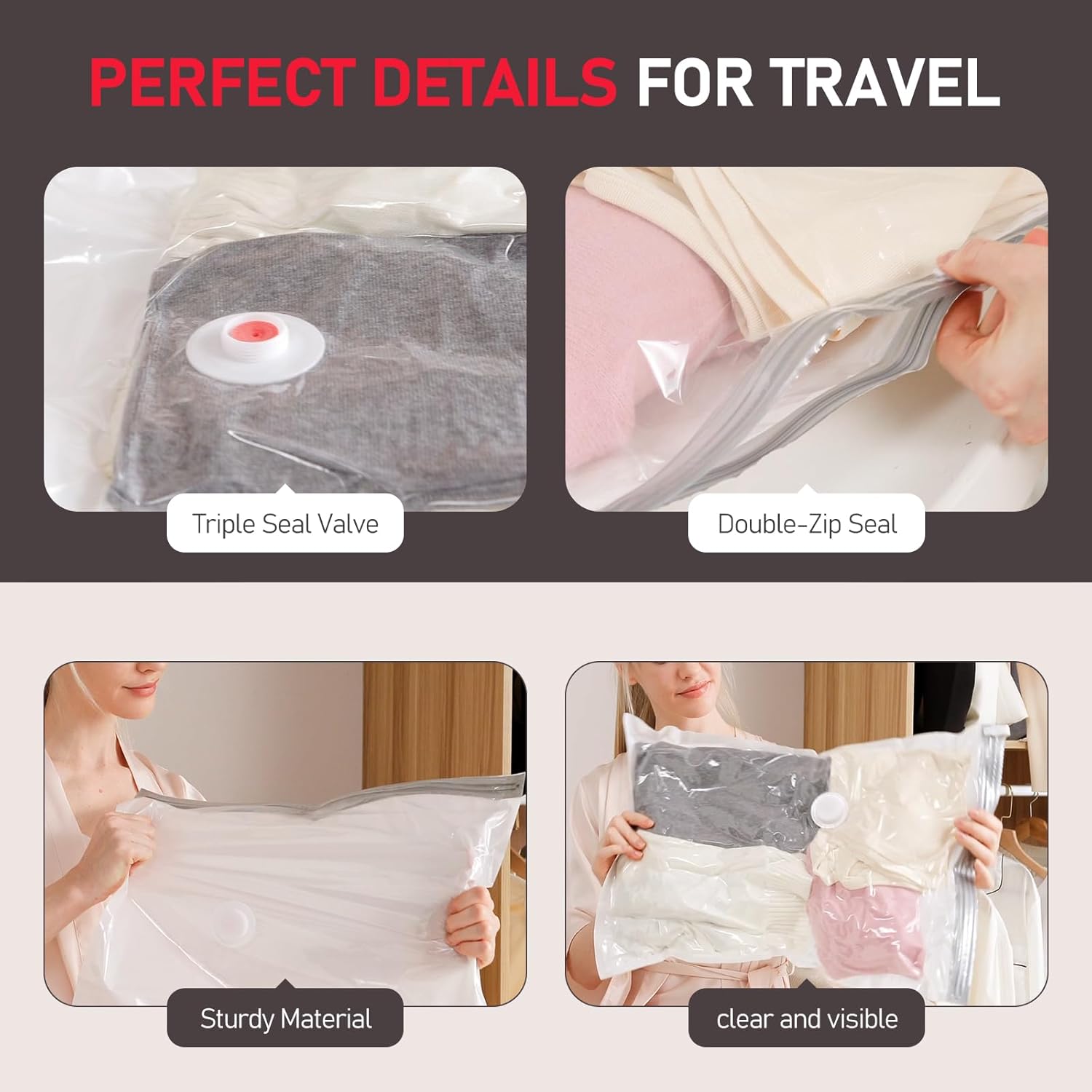 Skiennix Vacuum Storage Bags - 10 Pack Compression Bags with Electric Pump for Travel & Clothing