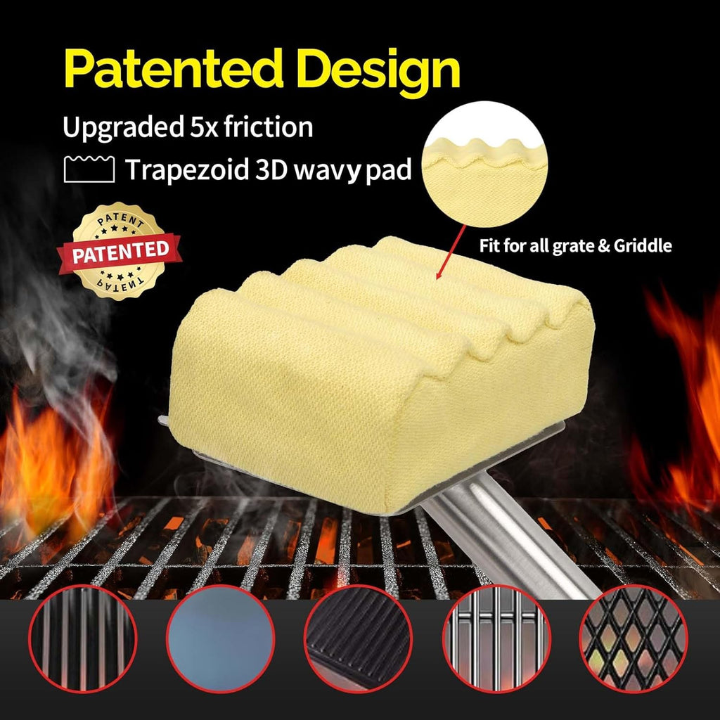XUDAKAIXIN Grill Brush - Bristle-Free Aramid Fiber Pad for Seamless Fit on Cast Iron & Stainless Steel Grates | Safe BBQ Cleaner