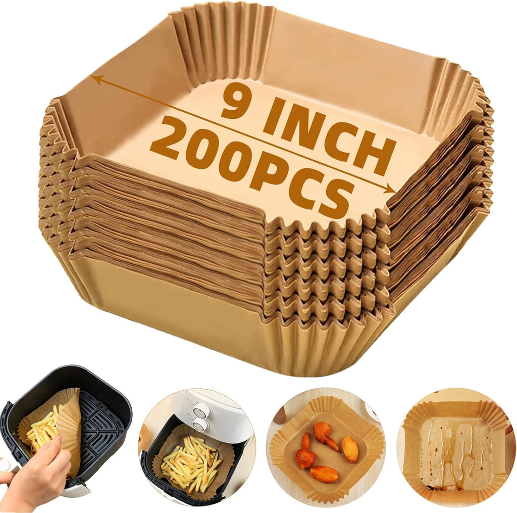 Victoyaw Disposable Air Fryer Liners - 200PCS Non-Stick Parchment Paper for 5-8QT Air Fryers | 9 Inch Square