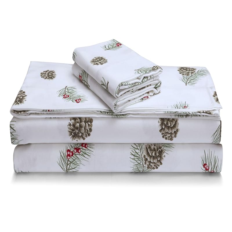 Pillowcase Set - Pine Cones and Berries, King 2-Pack, 100% Cotton Flannel, 170-GSM, Envelope Closure