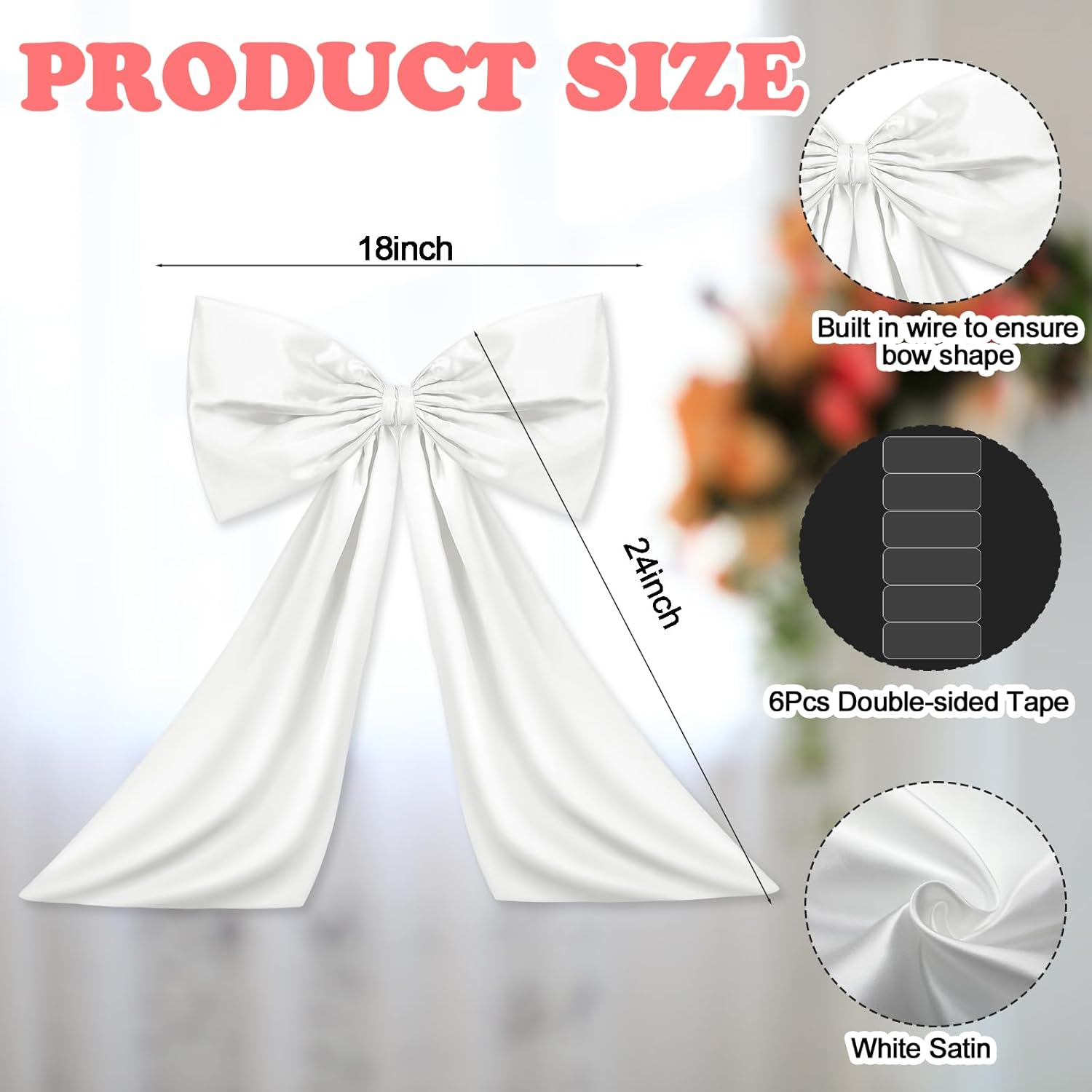 Wavwavw Large White Bow Decor - Giant Satin Ribbon Tie for Party & Wedding | 18 x 24 Inches