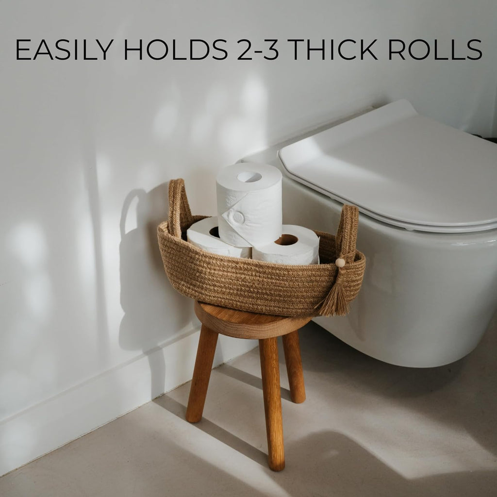 Skiennix Decorative Toilet Paper Basket - Stylish Bathroom Organizer for Tank Storage | Boho Jute Cotton Rope with Tassel