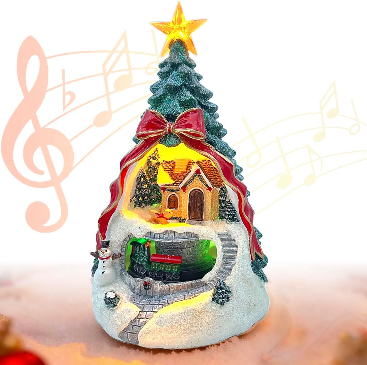 Regine Switzerland Musical Christmas Tree Village Scene - Rotating Train & LED Lights | Animated Holiday Figurine