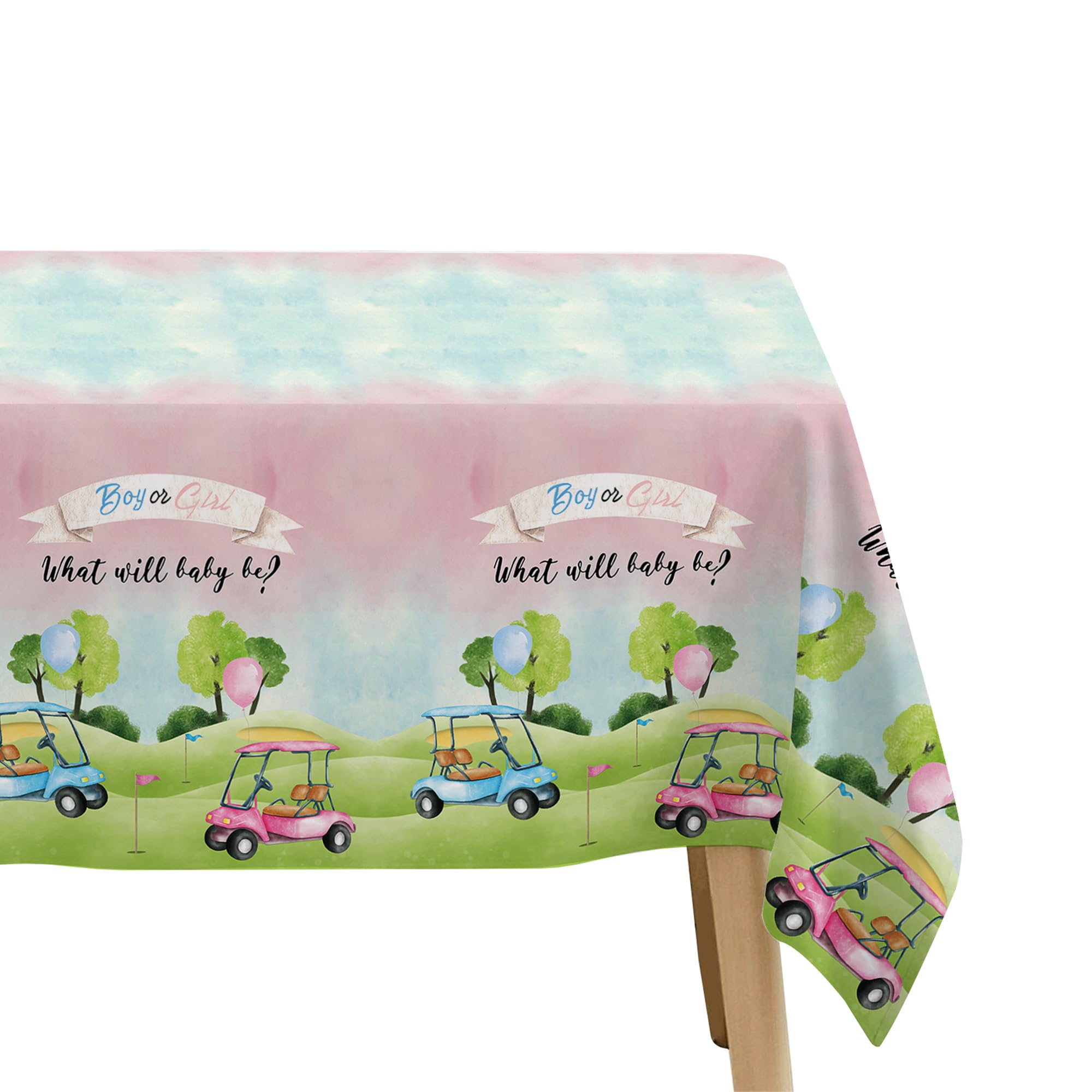 Xenorik Golf Gender Reveal Decorations Tablecloth - Disposable Blue Or Pink Golf Gender Reveal Party Supplies Table Cover, He Or She Golf Gender Reveal Party Table Cloth, 3 Pack (108in x 55in)