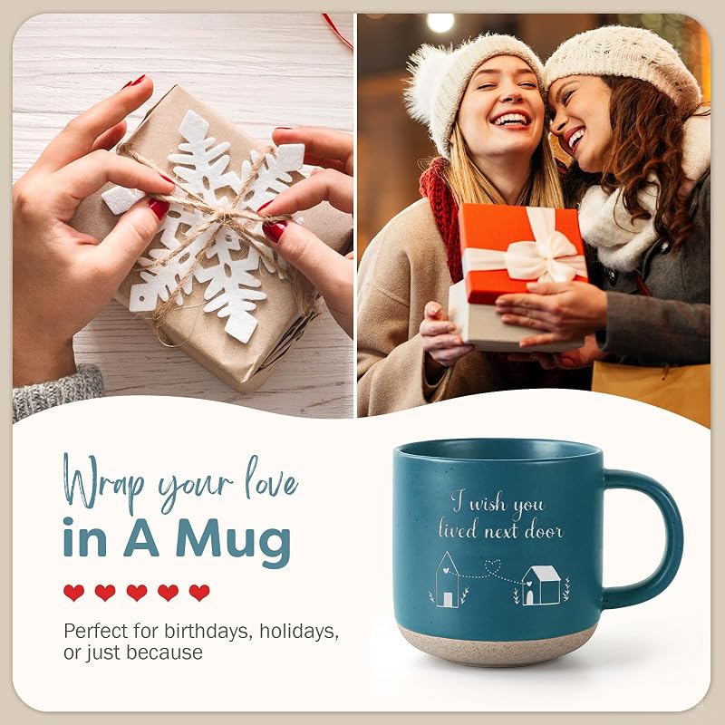 NextDoor Mug Blue - I Wish You Lived Next Door Gift - 12.8oz Coffee & Tea Cup for Best Friends & Family