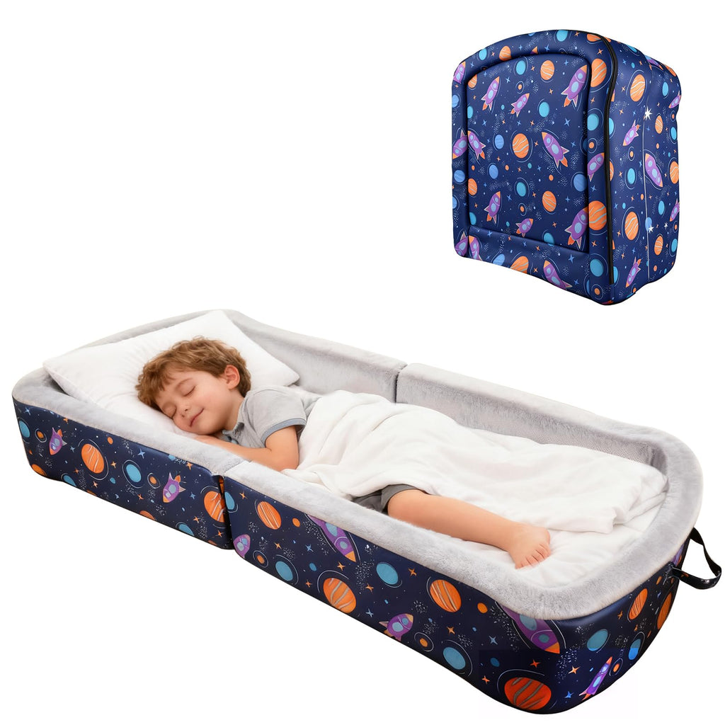 TDKDHoming Portable Toddler Travel Bed Foldable Toddler Bed with Washable Cover Toddler Floor Beds for Home,Travel & Camping, Soft Foam Kids Cots for Sleeping, for Kids Aged 18M+, No Assembly, Blue