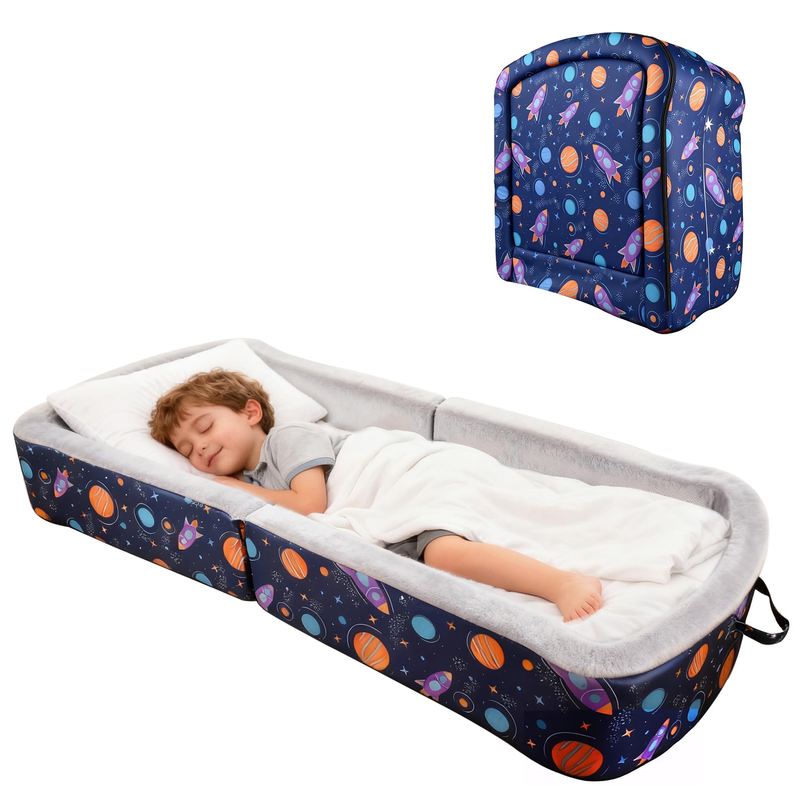 TDKDHoming Portable Toddler Travel Bed Foldable Toddler Bed with Washable Cover Toddler Floor Beds for Home,Travel & Camping, Soft Foam Kids Cots for Sleeping, for Kids Aged 18M+, No Assembly, Blue
