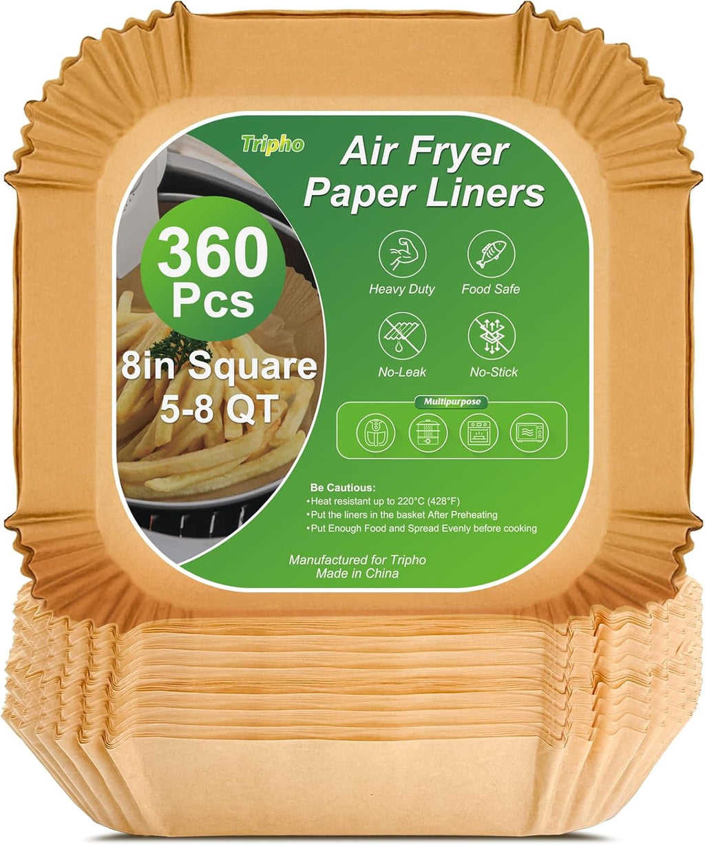 Skiennix 360 Pcs Air Fryer Paper Liners - Heavy Duty, Non-Stick & Unbleached 8” Square Parchment